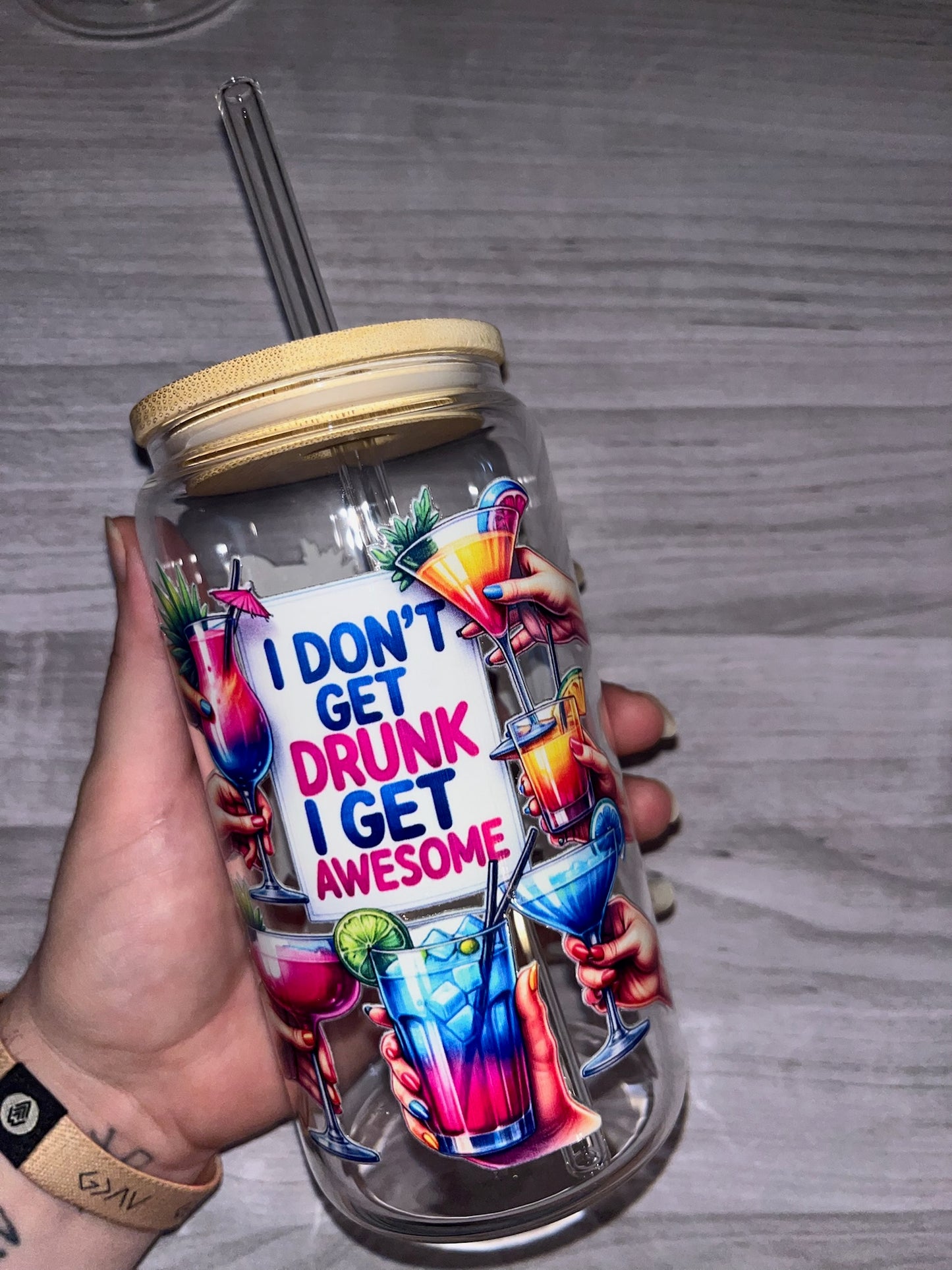 Glass Cup /w Bamboo Lid (Alcohol)