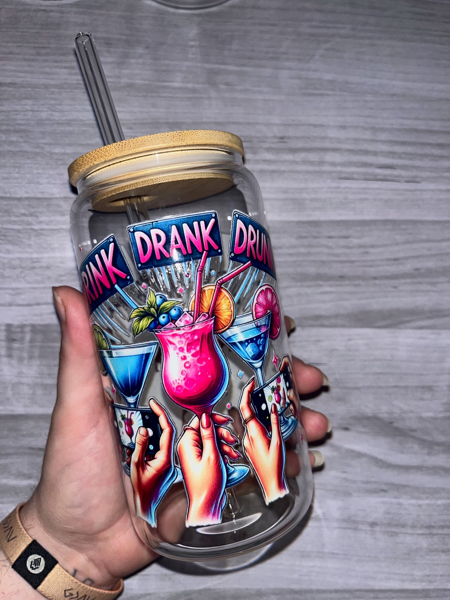 Glass Cup /w Bamboo Lid (Alcohol)